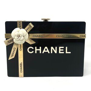 Chanel 2017 Black Plexiglass Gold Hardware Gift Box Minaudiere Clutch